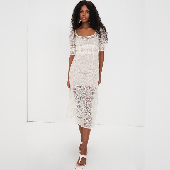 NWT For Love & Lemons Marilyn Midi Dress / Ivory / Size Medium - Picture 2 of 9